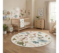 Carpetsale24 Alfombra Infantil Dinosaurios Alfombra de Juego Redonda 200 cm para Habitacion Infantil en Crema Motivo Dino Ideal para Grandes Zonas de Juego
