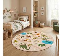 Carpetsale24 Alfombra Infantil Dinosaurios Alfombra de Juego Redonda 200 cm para Habitacion Infantil en Beige Motivo Dino Ideal para Grandes Zonas de Juego