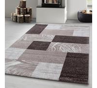 Carpetsale24 Alfombra para salón, 120 x 170 cm, color marrón, moderna, abstracta, diseño a cuadros, pelo corto, dormitorio, comedor, cocina, habitación juvenil, lavable, fácil cuidado, extrasuave