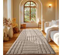 Carpetsale24 Alfombra Pasillera 60x110 cm Beige de Pelo Largo Estilo Escandinavo Boho Diseño Cuadros Efecto Relieve Suave Acolchada Resistente Fácil de Limpiar Moderna para Dormitorio, Pasillo