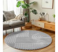 Carpetsale24 Alfombra Redonda 120 cm Gris de Pelo Largo Diseño Bohemio escandinavo Efecto Relieve Shaggy Suave Acolchada Resistente Fácil de Limpiar Moderna para Mesa Auxiliar