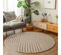 Carpetsale24 Alfombra Redonda 160 cm Beige de Pelo Largo Estilo Escandinavo Boho Diseño Cuadros Efecto Relieve Suave Acolchada Resistente Fácil de Limpiar Moderna para Dormitorio