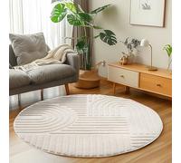 Carpetsale24 Alfombra Redonda 160 cm Crema de Pelo Largo Diseño Bohemio escandinavo Efecto Relieve Shaggy Suave Acolchada Resistente Fácil de Limpiar Moderna para Dormitorio