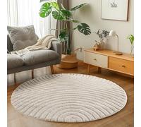 Carpetsale24 Alfombra Redonda 200 cm Crema de Pelo Largo Diseño Scandi Boho Efecto Relieve Shaggy Suave Acolchada Resistente Fácil de Limpiar Moderna para Dormitorio