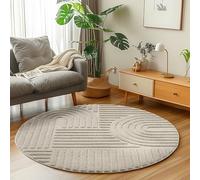 Carpetsale24 Alfombra Redonda 80 cm Beige de Pelo Largo Diseño Bohemio escandinavo Efecto Relieve Shaggy Suave Acolchada Resistente Fácil de Limpiar Moderna para Mesa Auxiliar