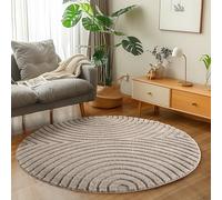 Carpetsale24 Alfombra Redonda 80 cm Beige de Pelo Largo Diseño Scandi Boho Efecto Relieve Shaggy Suave Acolchada Resistente Fácil de Limpiar Moderna para Mesa Auxiliar
