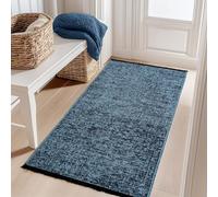Carpetsale24, Alfombra Runner Algodón Chenille Azul 80x150 cm Lavable, Estilo Boho, Vintage Kelim, Pelo Corto, Antideslizante, Suave, Monocromático Mélange, para Cocina, Dormitorio y Pasillo