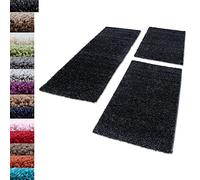 Carpettex Bettumrandung Peluda Alfombra Läuferset 3 Piezas Peludos monocromática de Pelo Largo größen, Color:Antracita, Juego de Cama:2 Piezas 100x200 + 1 Pieza 80x250