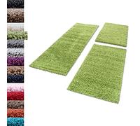 Carpettex Teppich Bettumrandung Peluda Alfombra Läuferset 3 Piezas Peludos monocromática de Pelo Largo größen, Color:Verde, Juego de Cama:2 Piezas 60x110 + 1 Pieza 100x200