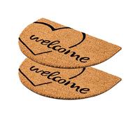 Carpido Felpudo Coconut Welcome Heart Design Semicircular - Clean Off 40x60 cm Juego de 2 - Felpudo para Puerta de Interior - Felpudo de Coco Antibacteriano - Material Natural