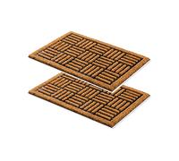 Carpido Felpudo con diseño de rejilla de coco, 40 x 60 cm, juego de 2 unidades, felpudos interiores antibacterianos, alfombrilla de coco con goma, hecha a mano