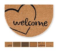 Carpido Felpudo de coco con diseño de corazón semicircular, 40 x 60 cm, felpudo interior, antibacteriano, material natural