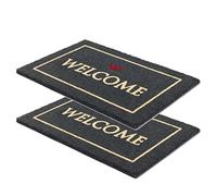 Carpido Felpudo Welcome Negro - Set de 2 Alfombras de Coco 40x60 cm - Antibacterias Con Soporte de Vinilo - Material Natural 100% Coco