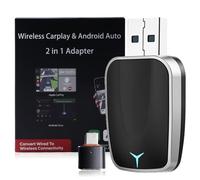 CarPlay - Adaptador inalámbrico CarPlay 2 en 1, adaptador inalámbrico para coche, Plug and Play, USB A/C Mini y estable USB Android Auto Adaptador para iOS 12+ y coches con cable CarPlay