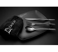 CarpLife - Juego de comedor de lujo con cubiertos y toalla de mano, juego de cubiertos y platos de pesca, artículos esenciales de comedor para camping con plato de melamina y utensilios de comer de