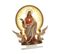 CarpNettore Figura Sagrada de Jesús en 2D, Decoración Religiosa para El Hogar, Adorno Plano de Escritorio para Gabinete, Jesús Y 2 ángeles, Individual