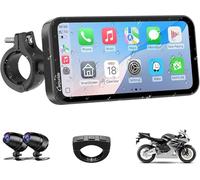Carpuride Pantalla GPS Carplay de 6,3 pulgadas inalámbrica CarPlay y Android Auto para Moto con doble cámara y TPMS, mando a distancia, IP67 impermeable, BT Aduio, grabación en bucle