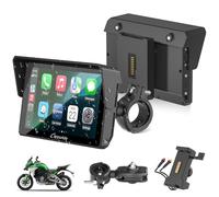Carpuride W502S Pro - GPS inalámbrico para Motocicleta, Carplay/Android Auto, Pantalla táctil Impermeable de 5", con Soporte BM05, Bluetooth Trans, Mando a Distancia con Cable y navegación