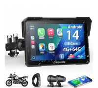 Carpuride W702 Plus Android 14 Motocicleta Carplay Pantalla con Doble Cámara, CarPlay y Android Auto Inalámbricos,7" Pantalla Táctil Impermeable, Audio BT,Grabación Bucle, Navegación Online y Offline.