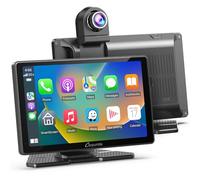 Carpuride W703 Carplay y Android Auto Inalámbricos Portátiles con Dash Cam, Pantalla IPS HD de 7", Cámara Frontal 4K y 1080P Cám de Marcha Atrás, Grabación en Bucle, Bluetooth, Mirror Link, GPS y Siri