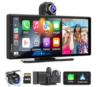 Carpuride W903=903-L Carplay Inalámbrico Portátil & Android Auto con Dash CAM-Pantalla HD IPS de 9,3, Cámara Frontal&Trasera 4K, Grabación Bucle, Bluetooth, Mirror Link, GPS, Siri, Montado el Tablero