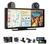 Carpuride W903S Carplay Android Auto Portátil con Cám para Dashcam, Pantalla IPS HD, Cám Frontal 4K, Cám Trasera 1080P y Cám Infrarroja 1080P, Grabación en Bucle, Bluetooth, GPS, Siri, Música