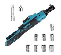 Carraca Eléctrica, 3/8" Herramientas Taller Mecanico compatible con Makita 18V, Llave de Carraca con LED/8 Llave de Vaso, 1/4" Adaptador, Barra de Extensión de 3"(sin batería)