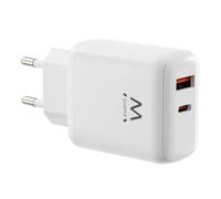 Ewent Cargador Rápido Doble Puerto GAN 45W USB-C PD 3.0 y USB-A QC3.0 Compacto, Carga Rápida para iPhone, MacBook, Samsung, iPad, Tablets, Portátiles y Dispositivos Android