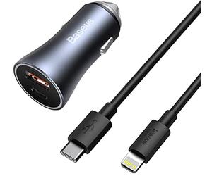 Carregador para Carro Baseus Golden Contactor Pro Rápido USB Tipo C/USB 40 W Power Delivery 3.0 Quick Charge 4+ SCP Fcp AFC +