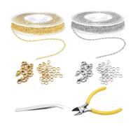 Carreneu 2 rollos de 5 m de cadena de eslabones dorados plateados, cadena de acero inoxidable por metros, con cierre de mosquetón y anillos de flexión, cadenas para manualidades con alicates y pinzas
