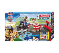 Carrera First Paw Patrol, On The Track - Pista con Chase & Marshall - Controlador Manual Adecuado para niños, Pista de 2,4 Metros y Elementos interactivos, para pequeñas Carreras y Aventuras