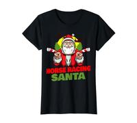 Carreras de Caballos Santa Claus Navidad - Carreras de Caballos Camiseta gráfica económica, Mujer, Negro, S
