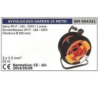 Carrete 25m Enchufe 2 Polos + Terra 16A 230V 1 Prensa Schuko Bypass