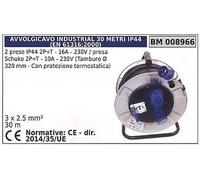 Carrete 30m 2 Enchufes IP44 2 Polos + Terra 16A 230V Prensa Schuko 10A