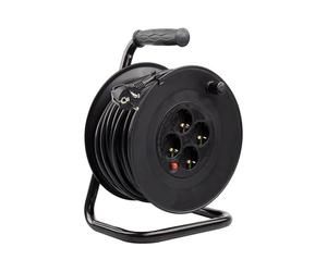 Carrete Alargador 25m H05VV-F 3x1.5 mm² | 4 Enchufes Tipo Schuko con Protección Infantil | Potencia hasta 3200W | Rearme Contra Sobrecarga | Ideal para Herramientas Eléctricas | LEDKIA LIGHTING