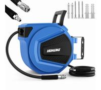 15m Enrollador de Manguera Aire Comprimido, Carrete Retráctil Para Manguera de Aire Automático con 3/8" Manguera, carrete manguera aire para garaje, taller, montaje en techo de pared, 300PSI (azul)