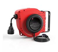 Carrete De Cable AutomáTico, 15 M + 1,5 M, Para Exteriores, Aplicable A 1500 W (Carga MáXima Enrollada: 3200 W) Con Soporte De Pared Giratorio De 180°, BotóN De Reinicio Y Tope Ajustable