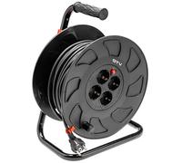 Carrete de Cable GTV de 50 m con 4 Tomas de Corriente: Cable alargador Resistente para Uso en Interiores y Exteriores, Ideal para el jardín, la Obra y el hogar - Negro