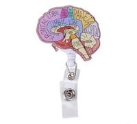 Carrete de identificación de enfermería, bonito patrón de corazón, pulmón, cerebro, clip de acrílico para etiqueta de nombre, gancho giratorio para hospital, farmacia, personal, oficina, 15 g (cerebro