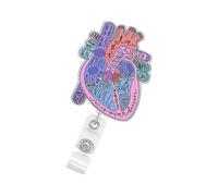 Carrete de insignia con acento acrílico anatómico de corazón, clip retráctil para la atención médica y el lugar de trabajo, carrete de corazón, soporte de identificación de enfermera, clip de atención