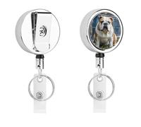 Carrete de insignia de Bulldogs ingleses, soporte retráctil para tarjetas de trabajo, cable de 24.4 pulgadas y clip de cocodrilo giratorio de 360°, acero inoxidable, soporte de etiqueta de