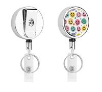 Carrete de insignia de color con cara sonriente retráctil, cable de 24.4 pulgadas y clip de cocodrilo giratorio de 360°, acero inoxidable, soporte de etiqueta de identificación resistente para