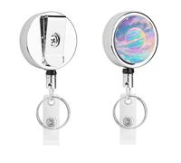 Carrete de insignia de galaxia de color arco iris, soporte retráctil de 24.4 pulgadas y clip de cocodrilo giratorio de 360°, acero inoxidable, soporte de etiqueta de identificación resistente para
