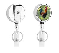 Carrete de insignia retráctil de pollo en la hierba, cable de 62 cm y clip de cocodrilo giratorio de 360°, acero inoxidable, resistente, soporte para etiquetas de identificación para enfermeras