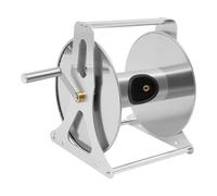 Carrete de manguera de acero inoxidable, enrollador de manguera de jardín para manguera de 50 m de 1/2", montaje en pared o de pie, con manivela, soporte para manguera para riego, lavado de coches y