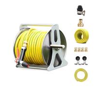 Carrete de manguera de jardín de acero inoxidable con mango giratorio de 360° para una fácil limpieza en patio, entrada, granja y terraza