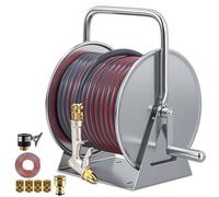 Carrete De Manguera De Jardín De Acero Inoxidable Para Montaje En Pared Con Manguera De 10/15/20/30 M, Soporte De Almacenamiento De Manguera Con Manivela Y Boquilla De Manguera De 5 Patrones.(B,20m)