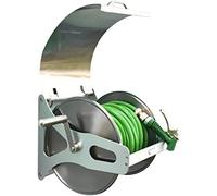 Carrete de manguera de jardín, montaje en pared o suelo de acero inoxidable, solución de almacenamiento compacta y duradera para uso en exteriores, fácil gestión de mangueras, ideal para jardines y