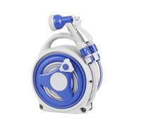 Carrete de Manguera de Jardín Retráctil con Boquilla 8 en 1, 13m, Soporte de Pared, Bloqueo Automático, Conector Estándar 1/2" a 3/4", Sistema de Riego para Interior y Exterior