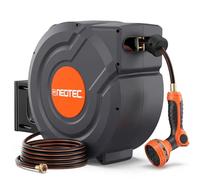 Carrete de manguera de jardín retráctil mejorado 5/8 "x 100 ft boquilla de 9 patrones montada en la pared cualquier longitud bloqueo automático retorno lento 180 ° giratorio resistente a los rayos UV
